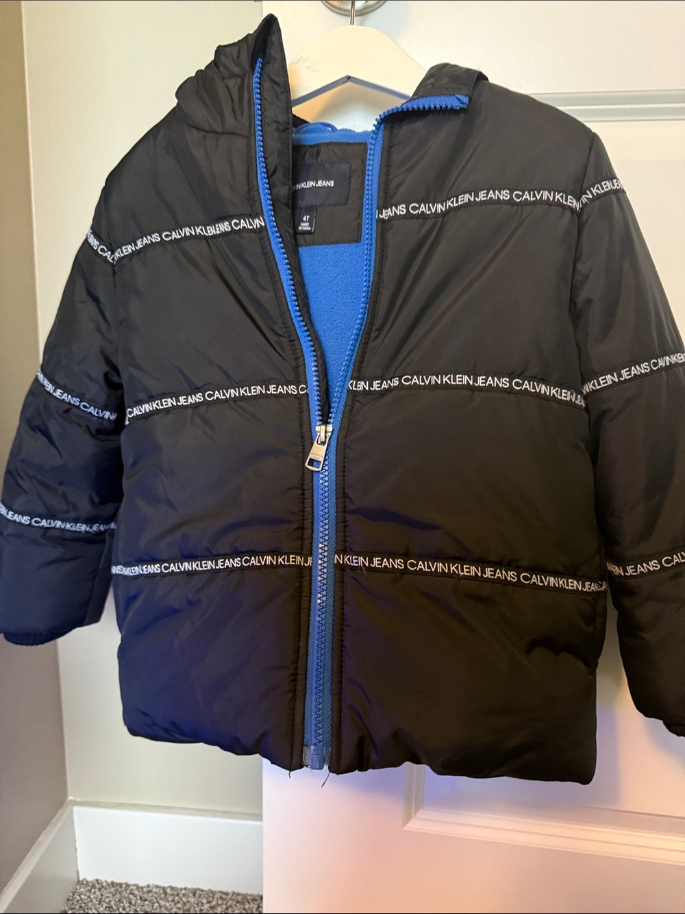 Calvin Klein Jeans Black Puffer Jacket with Blue Lining
